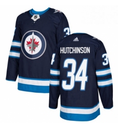Mens Adidas Winnipeg Jets 34 Michael Hutchinson Authentic Navy Blue Home NHL Jersey 