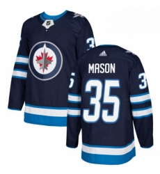 Mens Adidas Winnipeg Jets 35 Steve Mason Authentic Navy Blue Home NHL Jersey 