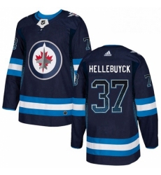 Mens Adidas Winnipeg Jets 37 Connor Hellebuyck Authentic Navy Blue Drift Fashion NHL Jersey 