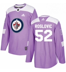Mens Adidas Winnipeg Jets 52 Jack Roslovic Authentic Purple Fights Cancer Practice NHL Jersey 