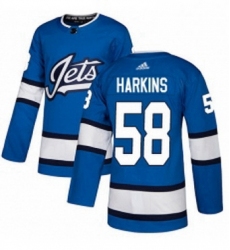 Mens Adidas Winnipeg Jets 58 Jansen Harkins Authentic Blue Alternate NHL Jersey 