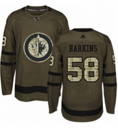 Mens Adidas Winnipeg Jets 58 Jansen Harkins Authentic Green Salute to Service NHL Jersey 
