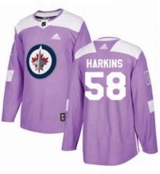 Mens Adidas Winnipeg Jets 58 Jansen Harkins Authentic Purple Fights Cancer Practice NHL Jersey 