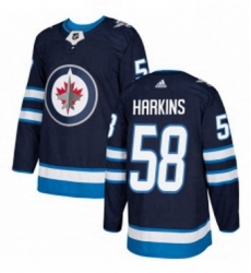 Mens Adidas Winnipeg Jets 58 Jansen Harkins Premier Navy Blue Home NHL Jersey 