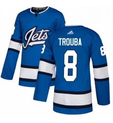 Mens Adidas Winnipeg Jets 8 Jacob Trouba Authentic Blue Alternate NHL Jersey 