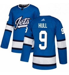 Mens Adidas Winnipeg Jets 9 Bobby Hull Authentic Blue Alternate NHL Jersey 