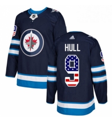 Mens Adidas Winnipeg Jets 9 Bobby Hull Authentic Navy Blue USA Flag Fashion NHL Jersey 