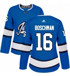 Womens Adidas Winnipeg Jets 16 Laurie Boschman Authentic Blue Alternate NHL Jersey 