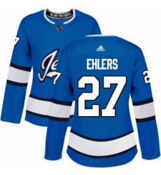 Womens Adidas Winnipeg Jets 27 Nikolaj Ehlers Authentic Blue Alternate NHL Jersey 