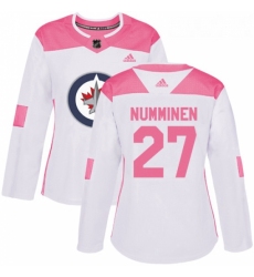 Womens Adidas Winnipeg Jets 27 Teppo Numminen Authentic WhitePink Fashion NHL Jersey 