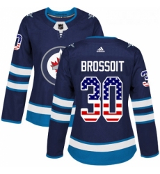 Womens Adidas Winnipeg Jets 30 Laurent Brossoit Authentic Navy Blue USA Flag Fashion NHL Jersey 