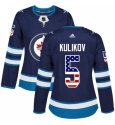 Womens Adidas Winnipeg Jets 5 Dmitry Kulikov Authentic Navy Blue USA Flag Fashion NHL Jersey 