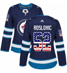 Womens Adidas Winnipeg Jets 52 Jack Roslovic Authentic Navy Blue USA Flag Fashion NHL Jersey 