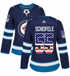 Womens Adidas Winnipeg Jets 55 Mark Scheifele Authentic Navy Blue USA Flag Fashion NHL Jersey 