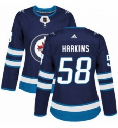 Womens Adidas Winnipeg Jets 58 Jansen Harkins Authentic Navy Blue Home NHL Jersey 