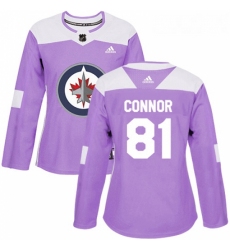 Womens Adidas Winnipeg Jets 81 Kyle Connor Authentic Purple Fights Cancer Practice NHL Jersey 