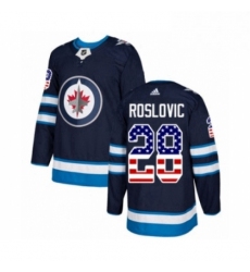 Youth Adidas Winnipeg Jets 28 Jack Roslovic Authentic Navy Blue USA Flag Fashion NHL Jersey 