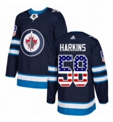 Youth Adidas Winnipeg Jets 58 Jansen Harkins Authentic Navy Blue USA Flag Fashion NHL Jersey 