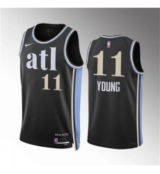 Men Atlanta Hawks 11 Trae Young 2023 24 Black City Edition Stitched Basketball Jersey