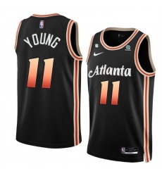 Men Atlanta Hawks 11 Trae Young Black 2022 23 City Edition With NO 6 Patch Stitched Jersey