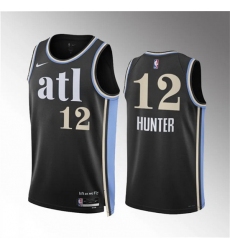 Men Atlanta Hawks 12 De 27Andre Hunter 2023 24 Black City Edition Stitched Basketball Jersey