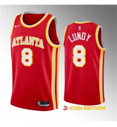 Men Atlanta Hawks 8 Seth Lundy Red 2023 Draft Icon Edition Stitched Jersey