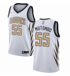 Mens Nike Atlanta Hawks 55 Dikembe Mutombo Swingman White NBA Jersey City Edition 