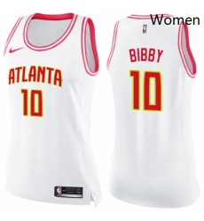 Womens Nike Atlanta Hawks 10 Mike Bibby Swingman WhitePink Fashion NBA Jersey