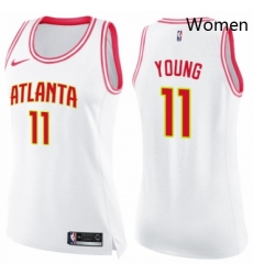 Womens Nike Atlanta Hawks 11 Trae Young Swingman WhitePink Fashion NBA Jersey 