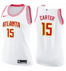 Womens Nike Atlanta Hawks 15 Vince Carter Swingman White Pink Fashion NBA Jersey 