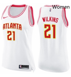 Womens Nike Atlanta Hawks 21 Dominique Wilkins Swingman WhitePink Fashion NBA Jersey