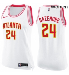 Womens Nike Atlanta Hawks 24 Kent Bazemore Swingman WhitePink Fashion NBA Jersey 