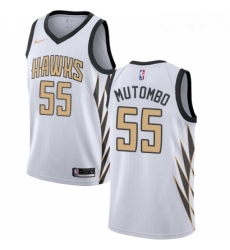 Womens Nike Atlanta Hawks 55 Dikembe Mutombo Swingman White NBA Jersey City Edition 