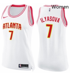 Womens Nike Atlanta Hawks 7 Ersan Ilyasova Swingman WhitePink Fashion NBA Jersey 