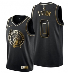 Men Boston Celtics 0 Jayson Tatum Black Gold Stitched Basketball Jersey