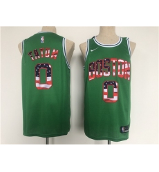 Men Boston Celtics 0 Jayson Tatum USA Flag Green Stitched Jersey