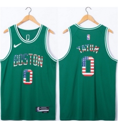 Men Boston Celtics 0 Jayson Tatum USA Flag Green Stitched Jersey