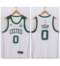 Men Boston Celtics 0 Jayson Tatum White Vistaprint Patch Stitched Jersey