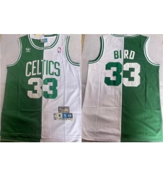 Men Boston Celtics 33 Larry Bird White Green Split Throwback Stitched Jersey