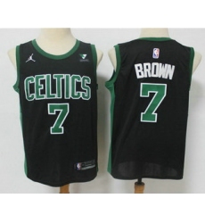 Men Boston Celtics 7 Jaylen Brown Black 2021 Brand Jordan Swingman Stitched NBA Jersey With NEW Sponsor Logo