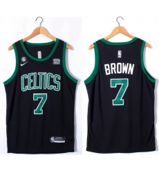 Men Boston Celtics 7 Jaylen Brown Black No 6 Patch Stitched Basketball Jersey
