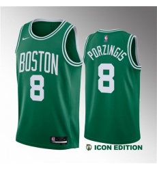Men Boston Celtics 8 Kristaps Porzingis Green 2023 Draft Icon Edition Stitched Basketball Jersey