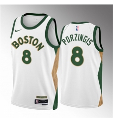 Men Boston Celtics 8 Kristaps Porzingis White 2023 24 City Edition Stitched Basketball Jersey