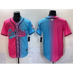 Men Boston Celtics Blank Pink Blue Limited Stitched Baseball Jersey