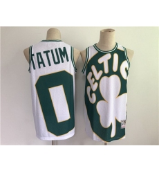 Men Men Boston Celtics 0 Jayson Tatum White and Green Big Face Throwback Stitched Jers