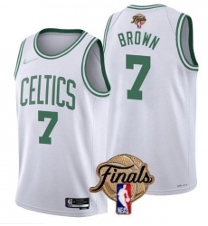 Men's Boston Celtics #7 Jaylen Brown 2022 White NBA Finals Stitched Jersey