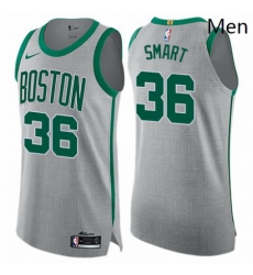 Mens Nike Boston Celtics 36 Marcus Smart Authentic Gray NBA Jersey City Edition