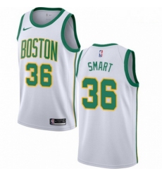 Mens Nike Boston Celtics 36 Marcus Smart Swingman White NBA Jersey City Edition