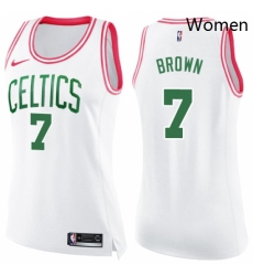 Womens Nike Boston Celtics 7 Jaylen Brown Swingman WhitePink Fashion NBA Jersey