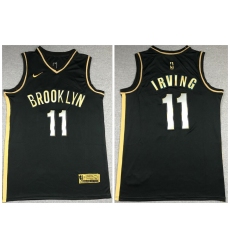 Men Brooklyn Nets 11 Kyrie Irving Black Gold 2021 Nike Swin